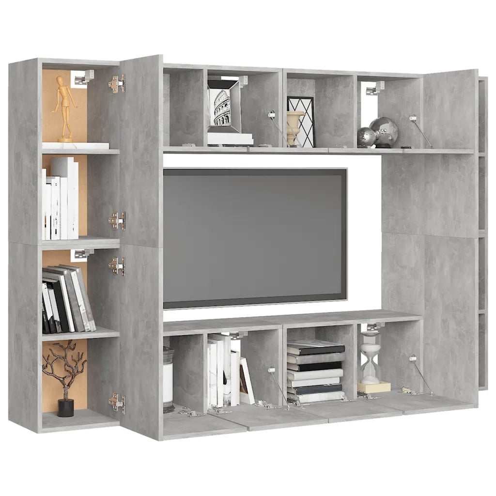 Set Mobile Porta TV 8 pz Grigio Cemento in Truciolato   cod mxl 35567