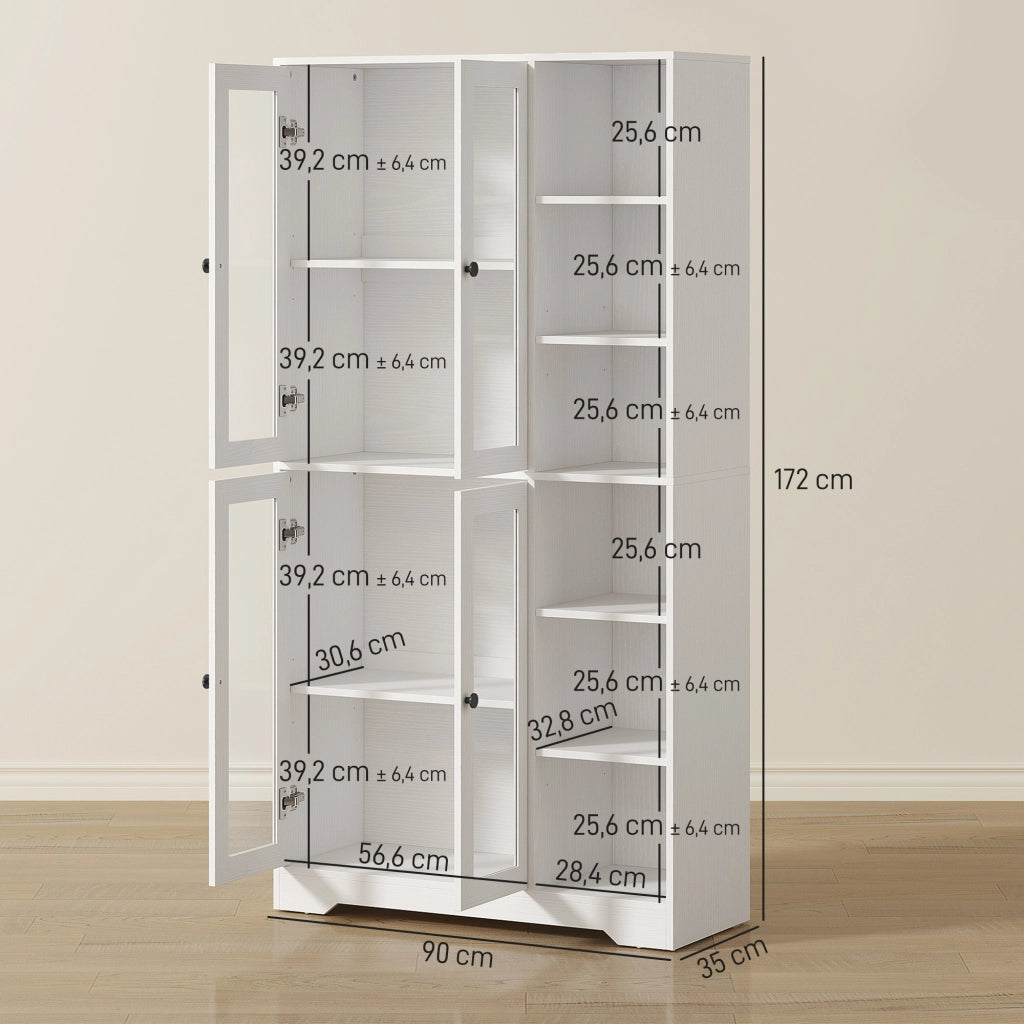 Mobile Cucina con Ante in Vetro, Ripiani e Ablage Aperte ¨C Minimal ¨C MDF Bianco 172 cm