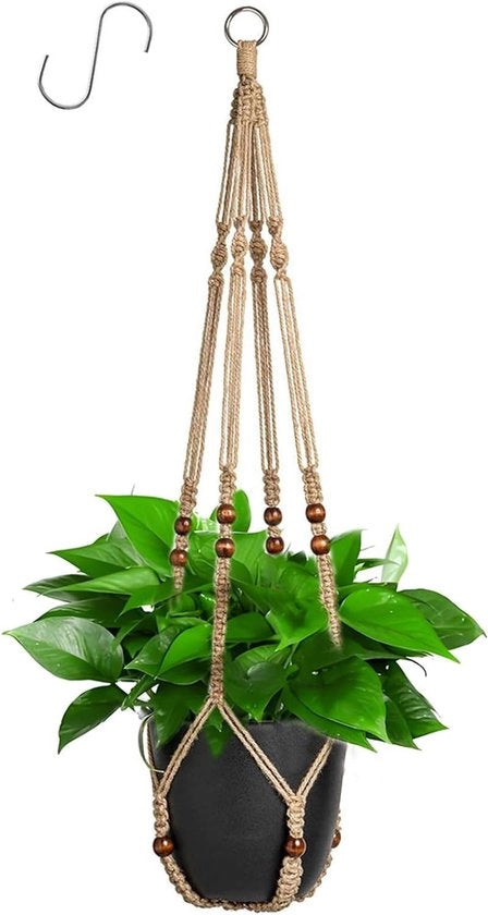 Pendenti di piante in corda di juta con perle di legno - decorazione boho per interni ed esterni