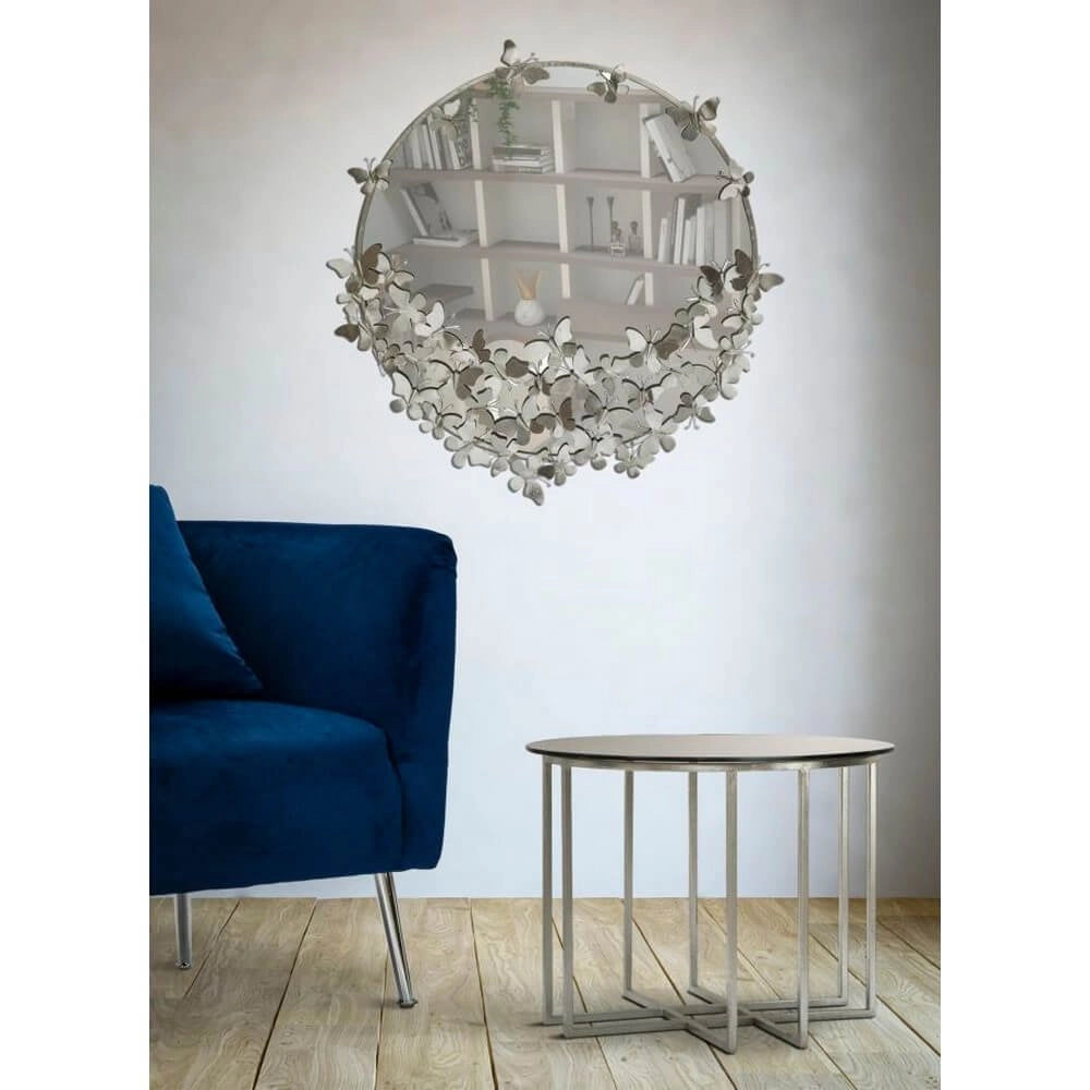 Specchio Farfalle Rotondo Argento diam 91 cm - FARFALLE ROUND SILVER