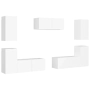 Set di mobili in legno ingegnerizzato bianco da 7 pezzi tra cui armadio credenza mobile TV e televisore per soggiorno camera da letto e salotto (02_0025155)