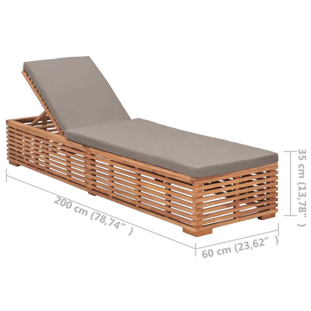 Lettino Prendisole con Cuscino Grigio Scuro in Legno di Teak 316038