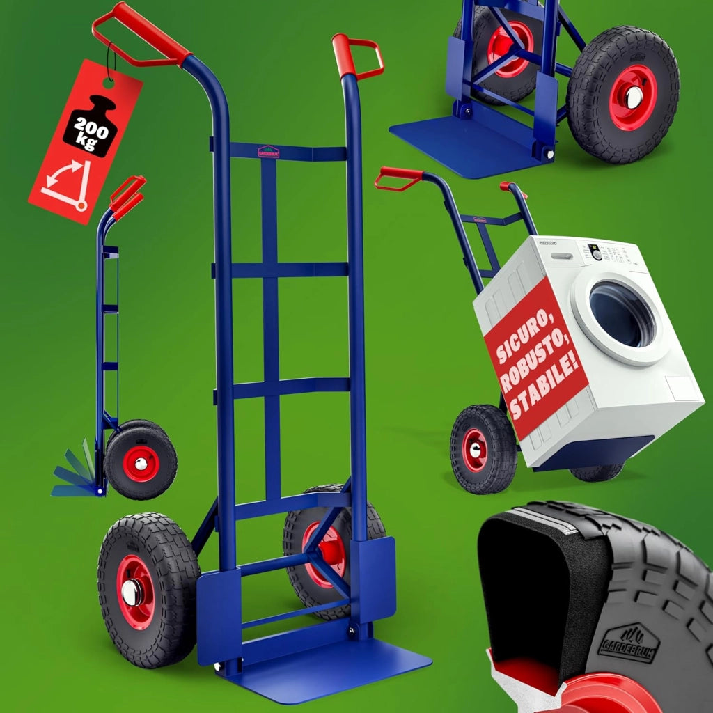 Carrello Portapacchi Pieghevole 200kg Pneumatici Maniglie Ergonomiche Carrellino con Ruote Portatutto Carrelli a Mano Saliscale in Acciaio Trasloco Porta Sacchi Trasporto Carichi Pesanti