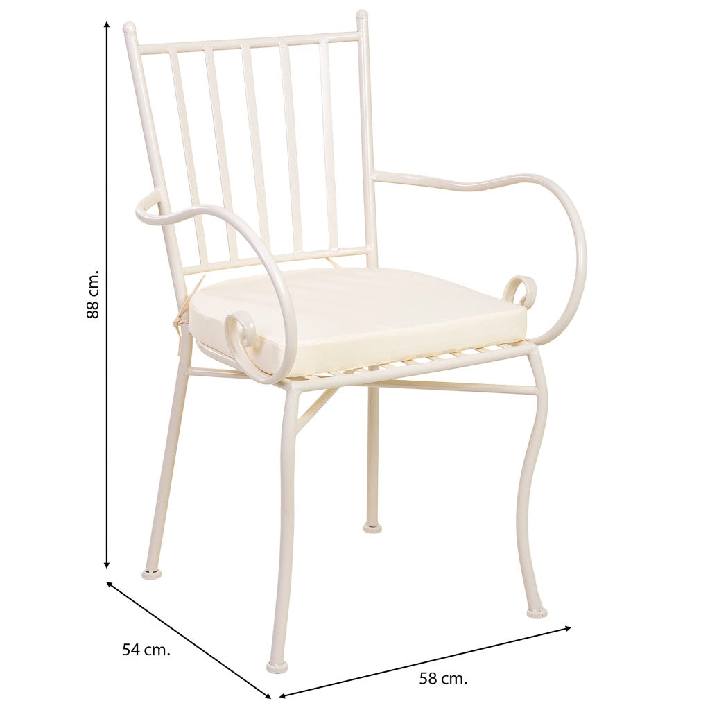Poltrona in ferro battuto con cuscino 58x54x88h cm Bianco