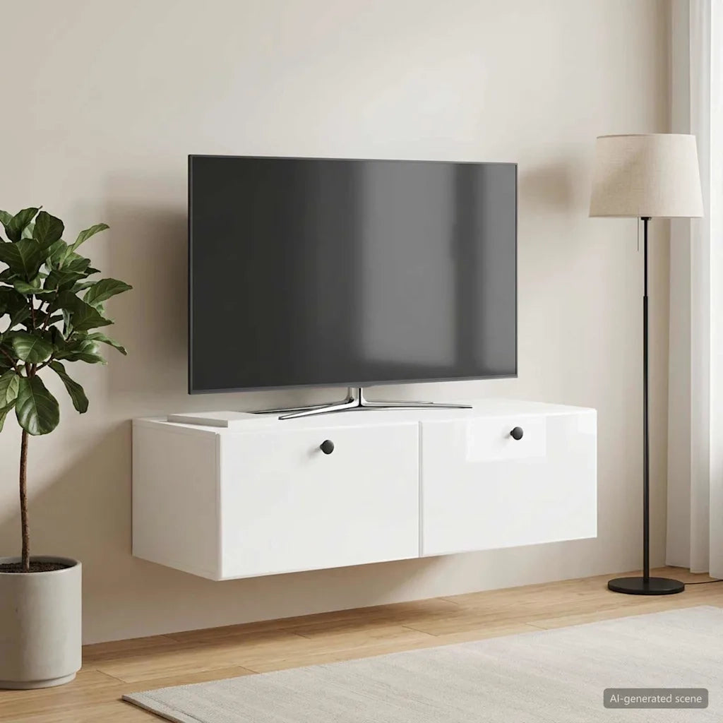Mobile Porta TV da Muro 98 x 41 x 30 cm Bianco Lucido 899209