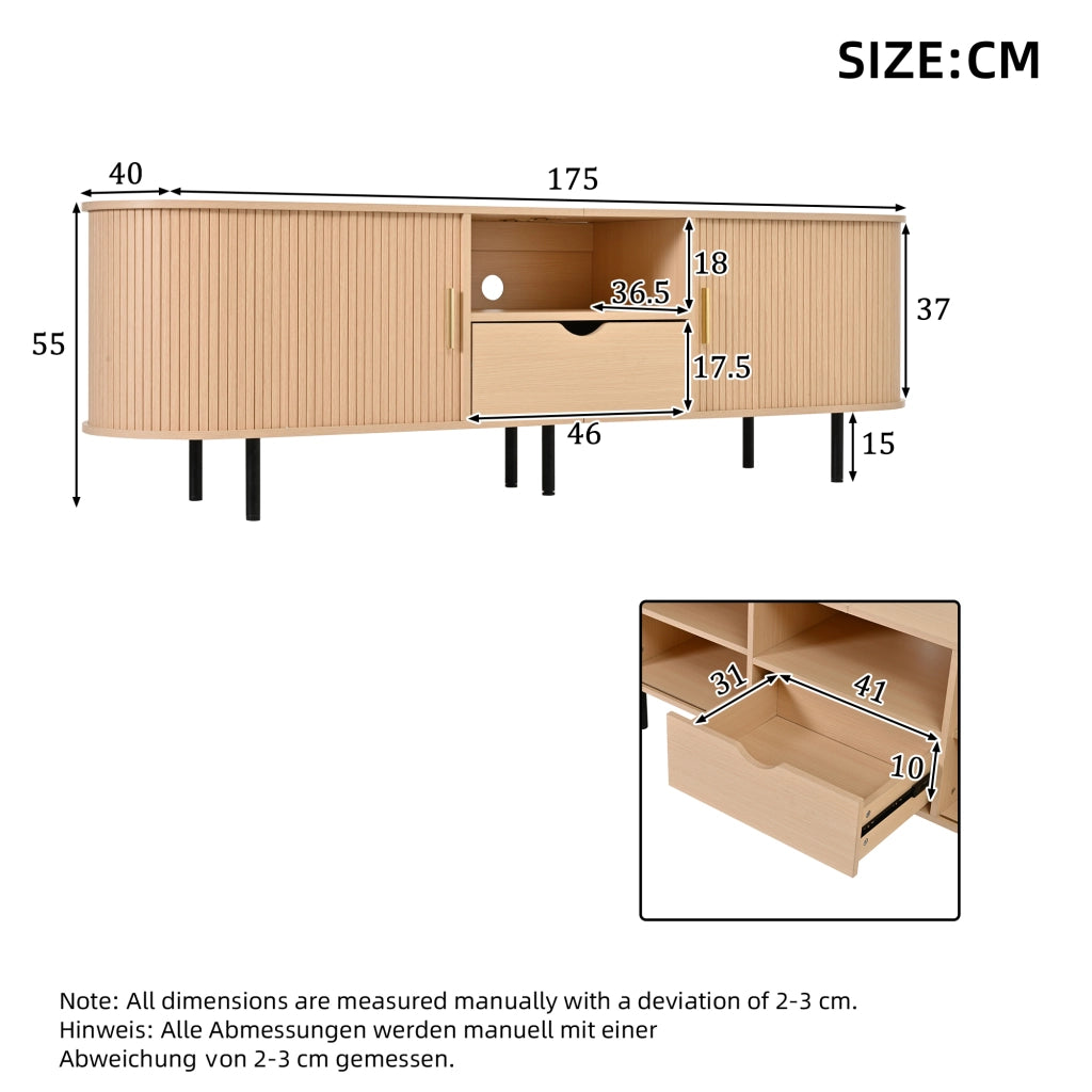 Lowboard per TV naturale in MDF lungo 175 cm