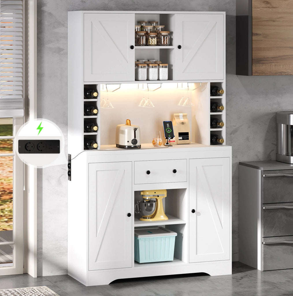 Credenza buffet LED con prese, 105x40x180 cm, bianca