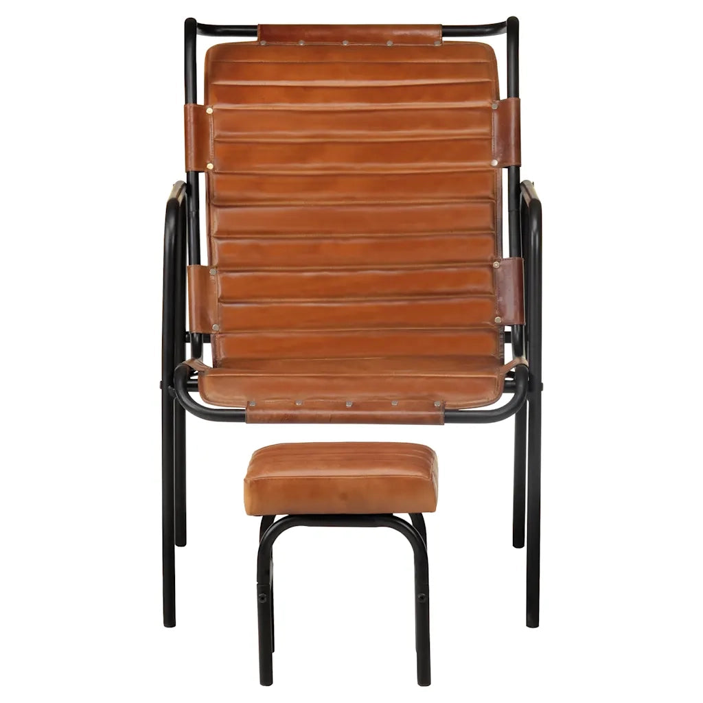 Poltrona a Sdraio Relax con Poggiapiedi Marrone in Vera Pelle cod mxl 17410