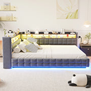 DESMIU Letto Divano 140 × 200 cm 1 posto con vano idraulico, ripiani, LED, USB e Type-C, senza materasso, grigio