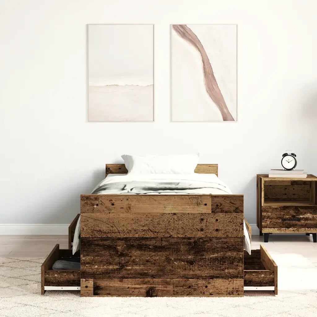 Letto singolo | Letto per adulti | Giroletto senza Materasso Legno Antico 90x200cm in Truciolato