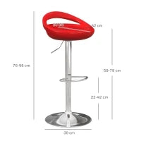 Set 2 Sgabelli da Bar Girevoli con Poggiapiedi, Altezza Regolabile Base in Acciaio Seduta in ABS, Rosso