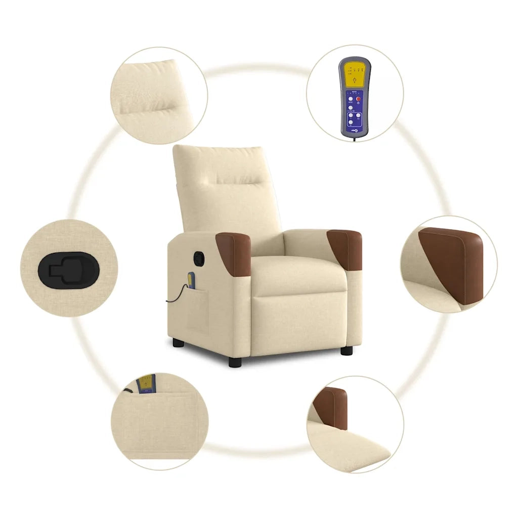 Poltrona Massaggiante | Sedia Relax Reclinabile Crema in Tessuto