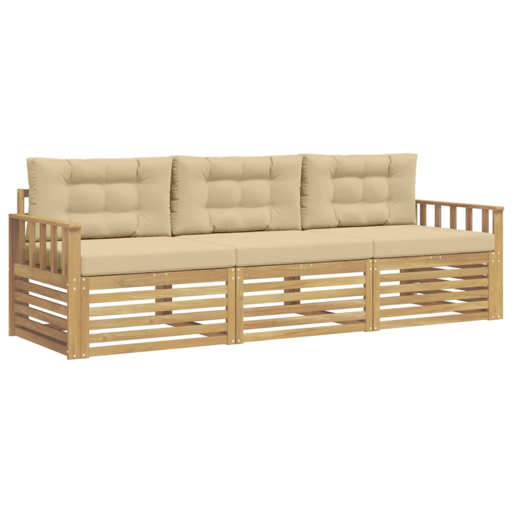 Set di divani da esterno 3 pcs Bianco e Beige Poliestere