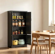 Mobile da cucina nero con 2 ante, ripiani e sistema antiribaltamento