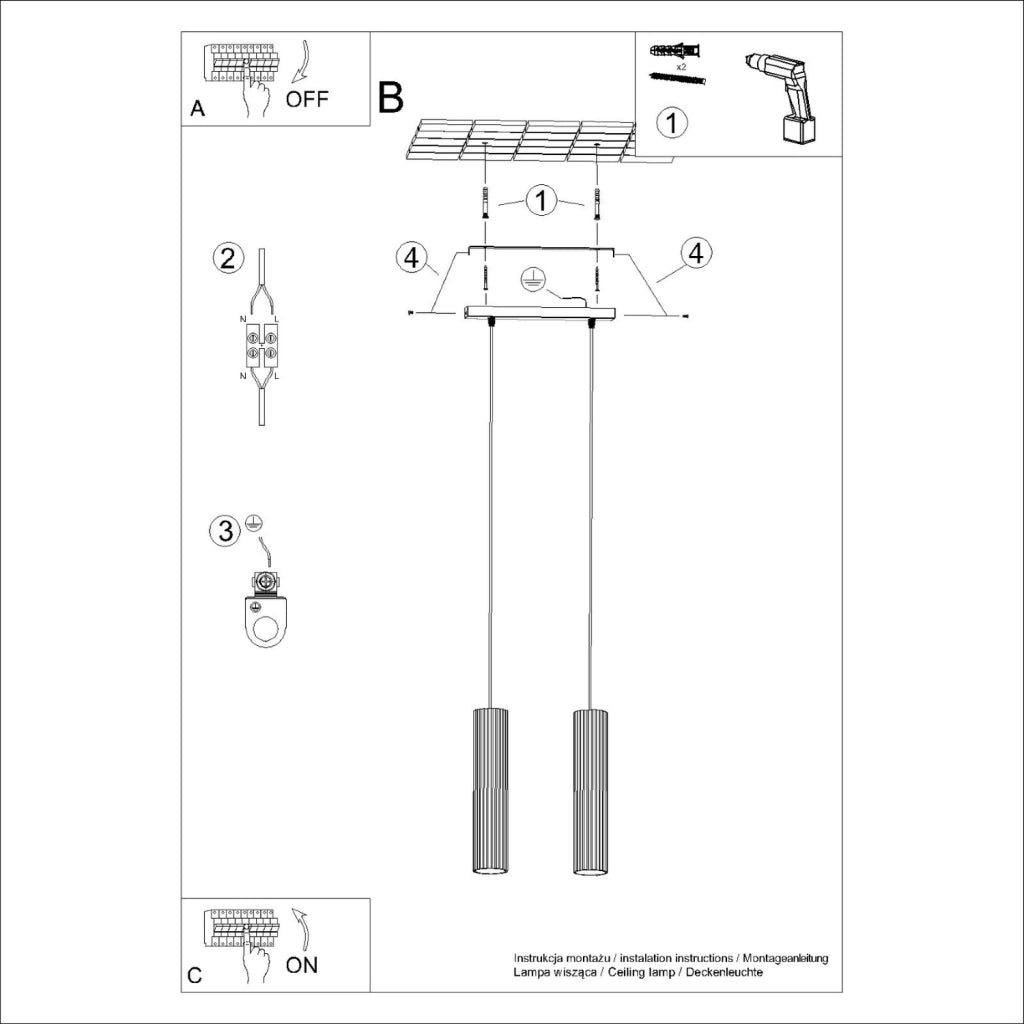 Lampada a sospensione GRAVIO barra verde oliva nera 2xGU10