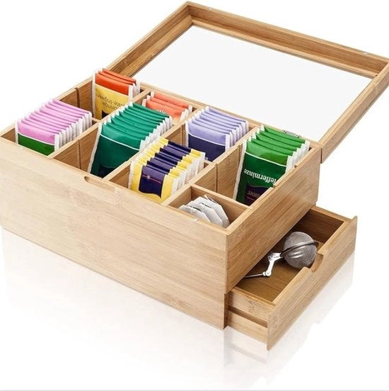 Scatola per Tè - Conservazione di Sacchetti per Tè - Finestra con Chiusura - 8 Cesti - Regolabile - Scatola per Sacchetti per Tè in Legno 

Modello: 
8 Cesti 
Regolabile