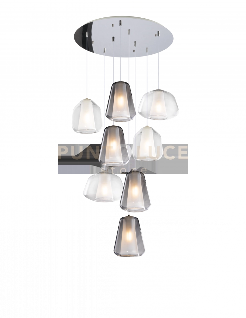 SOSPENSIONE CROMO 8 LUCI TONDA VETRI (ALPHA 2X TR) (BETA 2X TR) (GAMMA 4X FU) 1176CR-S8 T ABG-TF