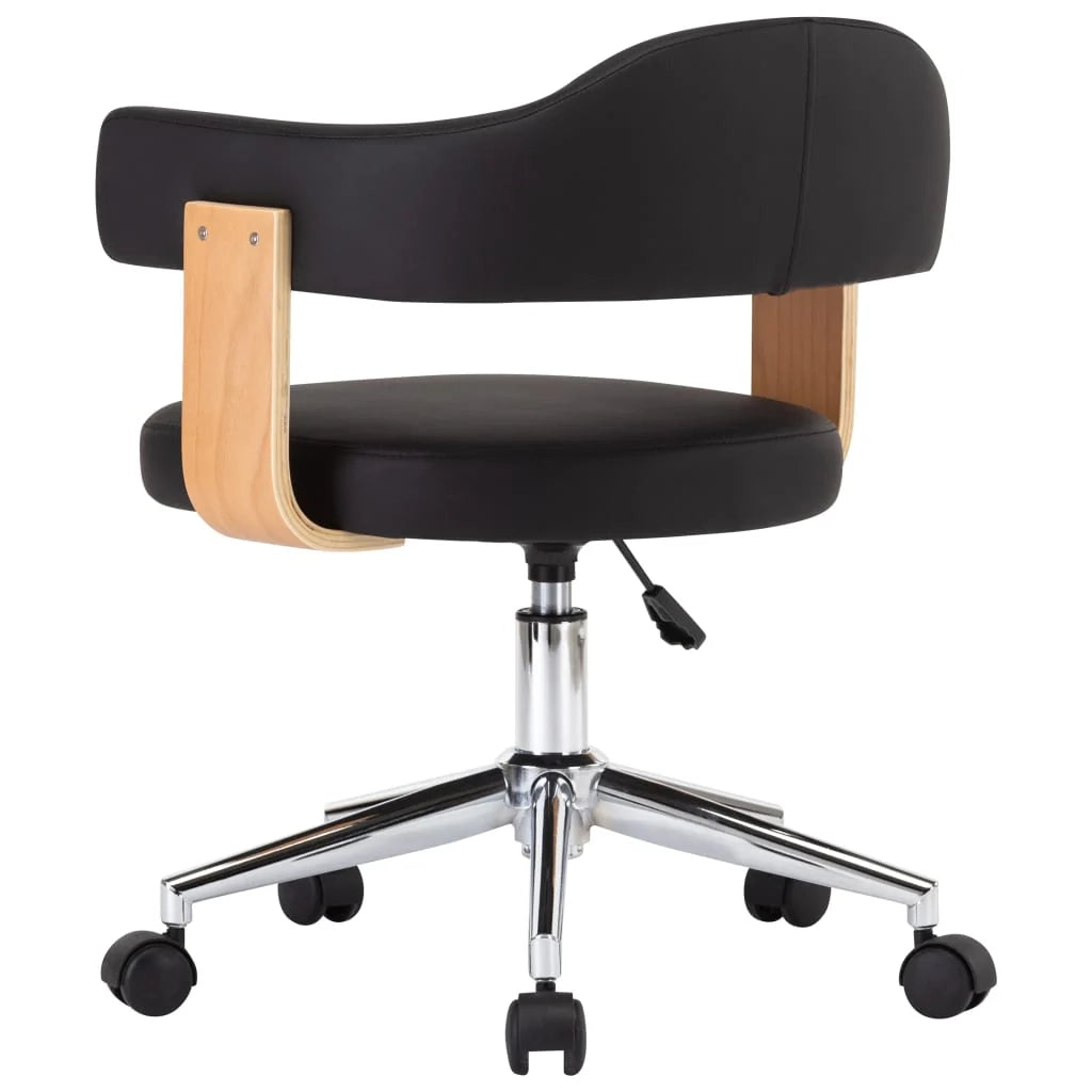 Sedia girevole da ufficio/studio in legno curvato e similpelle nera 02_0024152