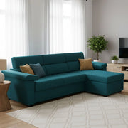 Tolle, Divano Letto con Penisola Sfoderabile Made in Italy, 285x160 cm Azzurro