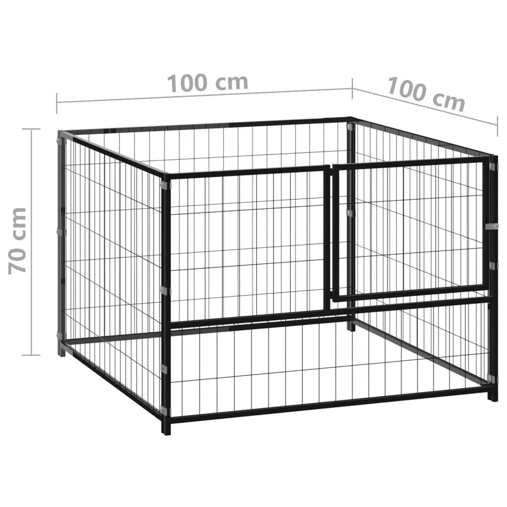 Gabbia per cani da esterno recinto per animali parco cani nero 100 x 100 x 70 cm acciaio 02_0000489