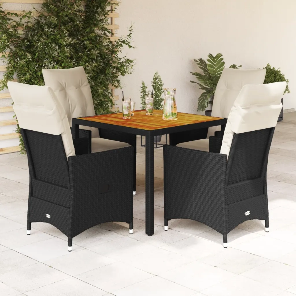 vidaXL Set da Pranzo da Giardino 5 pz Nero con Cuscini in Polyrattan