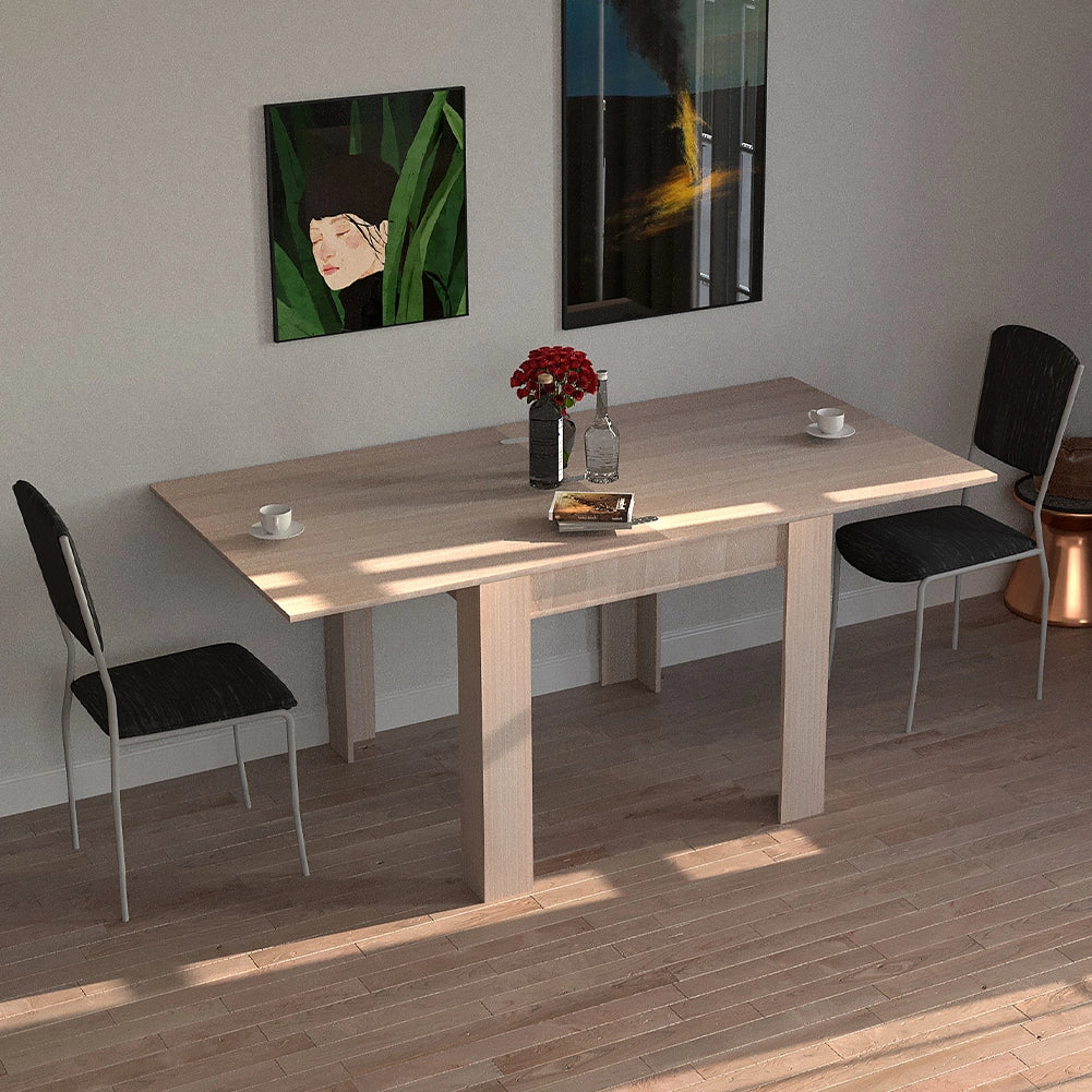 Tavolo da Pranzo Quadrato 90x90cm Allungabile a 180cm Apertura a Libro Tortora