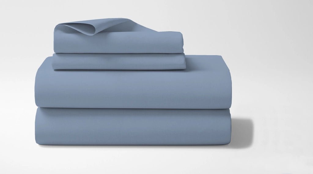 Completo letto matrimoniale a tinta unita set lenzuola Prodotto italiano 100% Cotone - Azzurro - Matrimoniale