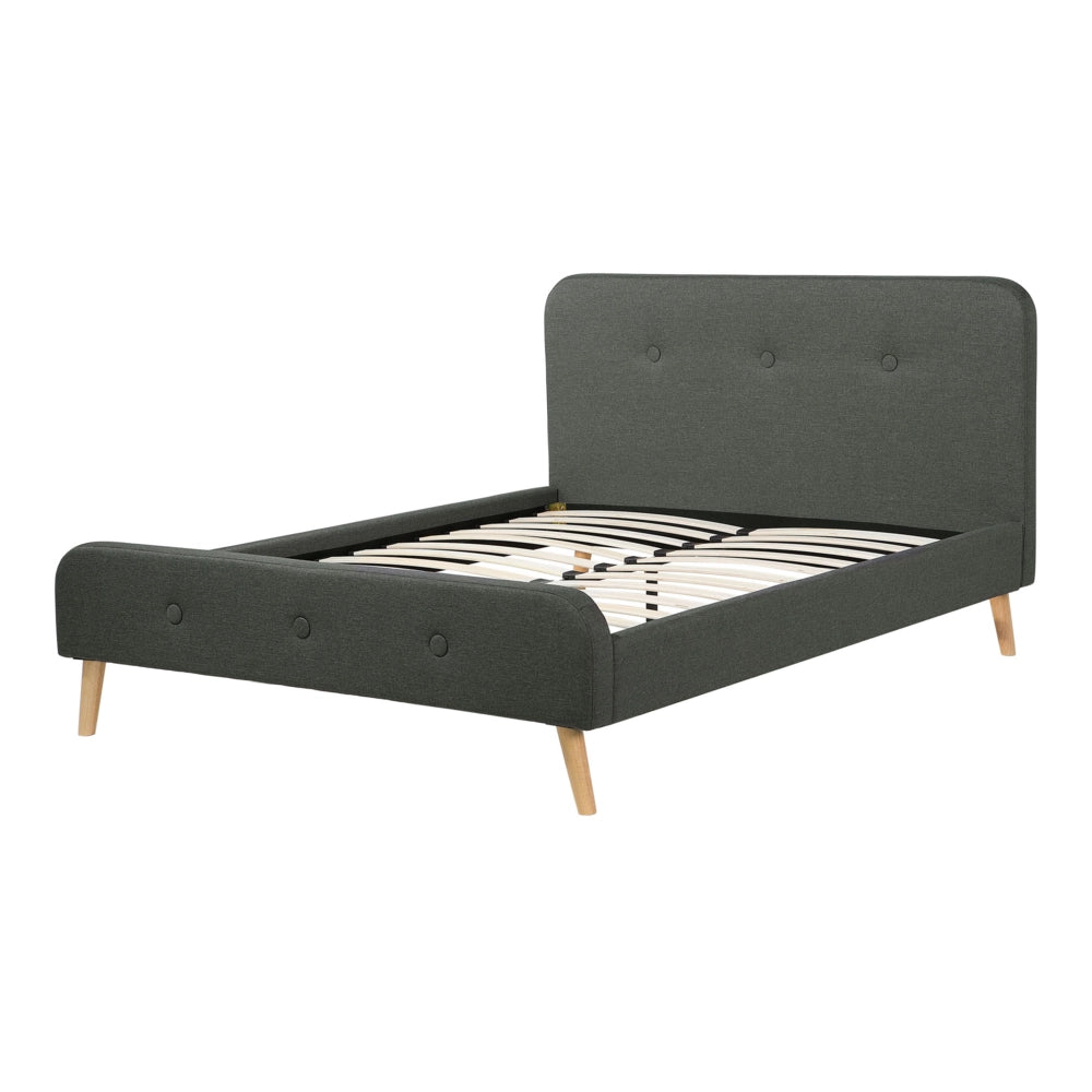 Letto a doghe Tessuto in poliestere grigio scuro Gambe in legno imbottite 140 x 200 cm matrimoniale Design moderno