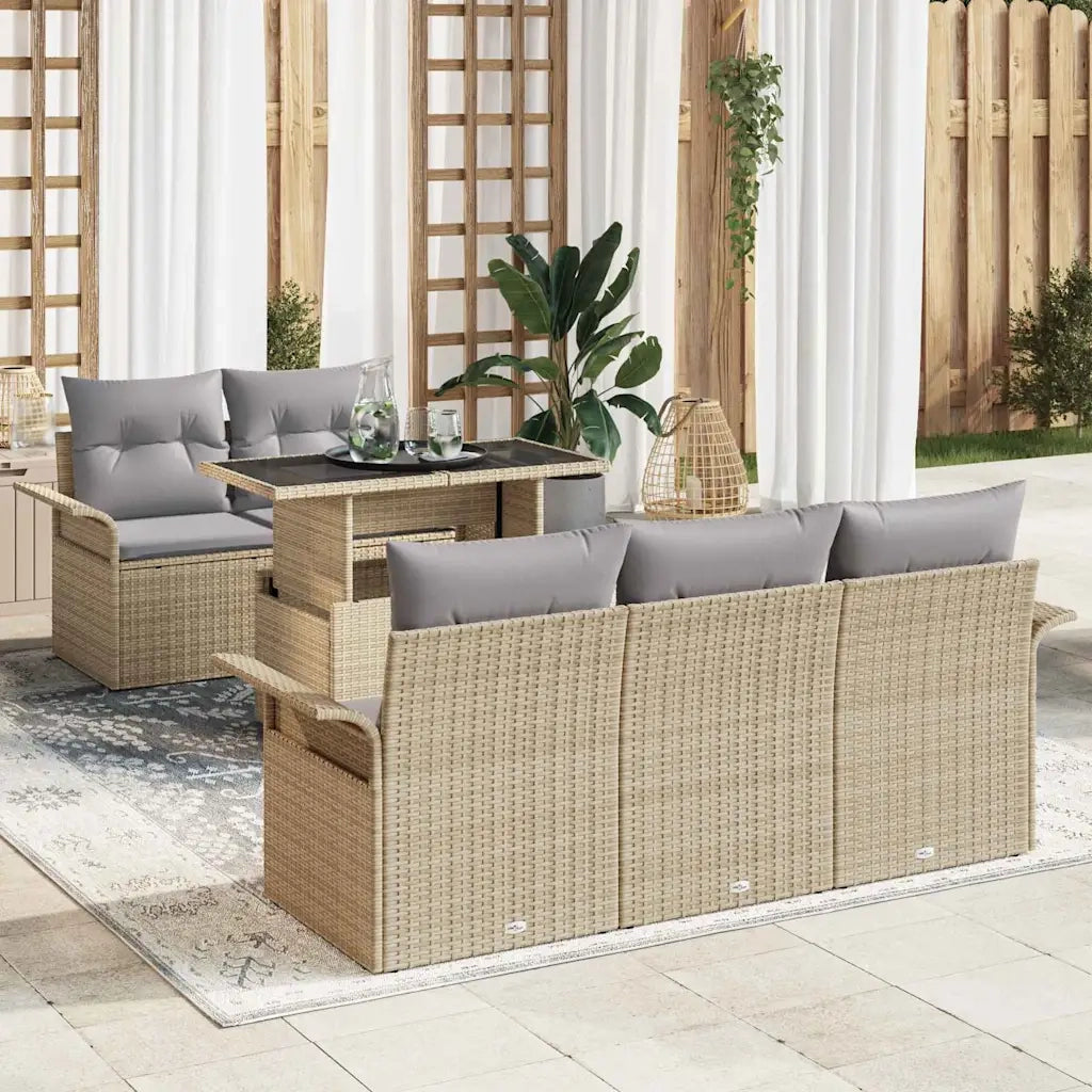 Set Divano da Giardino 6 pcs Beige Rattan in Polipropilene