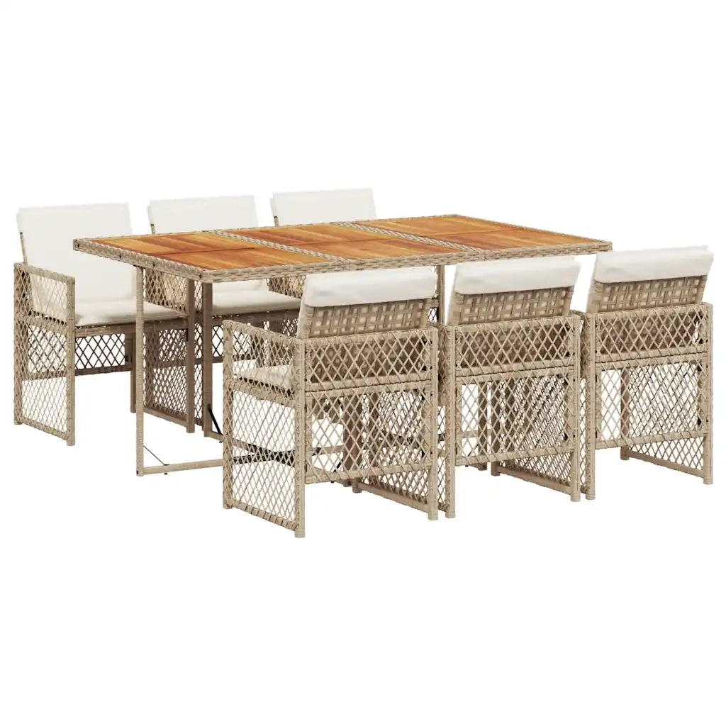 Set da Pranzo da Giardino 7 pz con Cuscini Beige in Polyrattan 3210736
