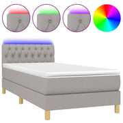 Letto singolo | Letto per adulti | Letto a Molle Materasso e LED Grigio Chiaro 90x190 cm Tessuto