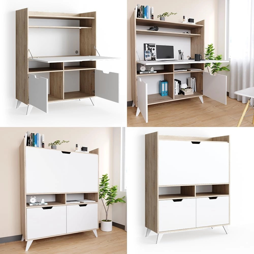 Scrivania per segretaria Berdi, Sonoma, 110 x 45 cm, adatto come postazione di lavoro per home office o studio