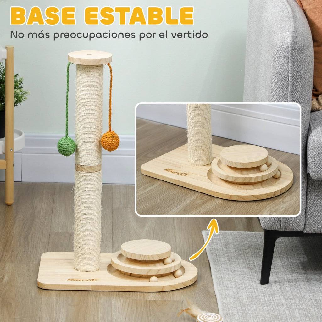 Giocattolo per Gatti con Rascador e Palline ¨C zephmum ¨C Legno Naturale 56.5 cm