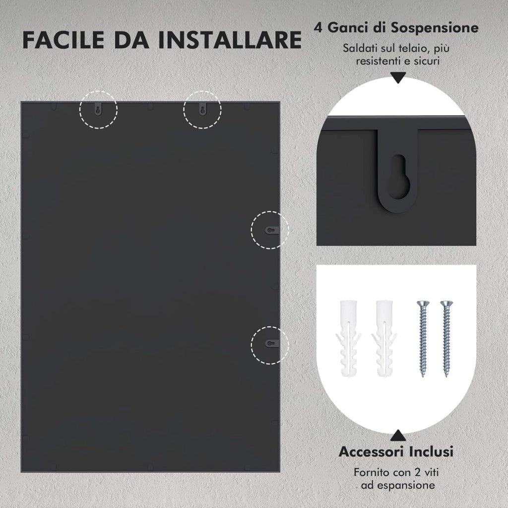 Specchio da Parete, Specchio Rettangolare Decorativo con Cornice in Metallo Antiruggine, Design Infrangibile, per Soggiorno, Caminetto, Orizzontale/Verticale, 100 x 70 cm
