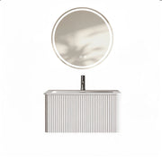 Mobile bagno con specchio sospeso con lavabo integrato; 1 cassetto e LED antiappannamento regolabile per bagno; bianco