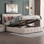 Letto imbottito con contenitore idraulico in velluto crema