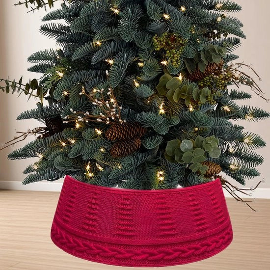 Copertura per albero di Natale base 72x60 cm con collo di albero a maglia opaca, pieghevole, resistente e duraturo per stand di Natale per superficie artificiale, colore rosso.