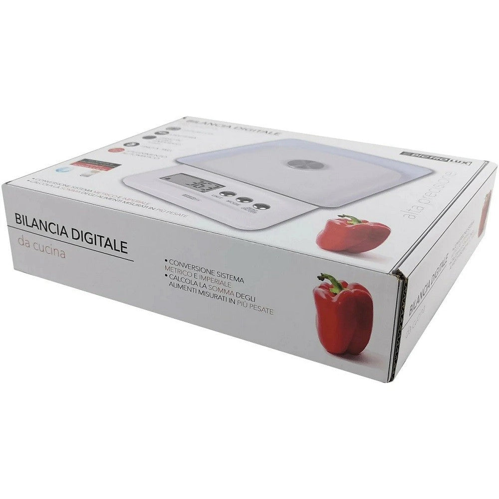 Trade Shop - Bilancia Da Cucina Digitale Portata 5kg Bianco Piano In Vetro Display Lcd 580017 -