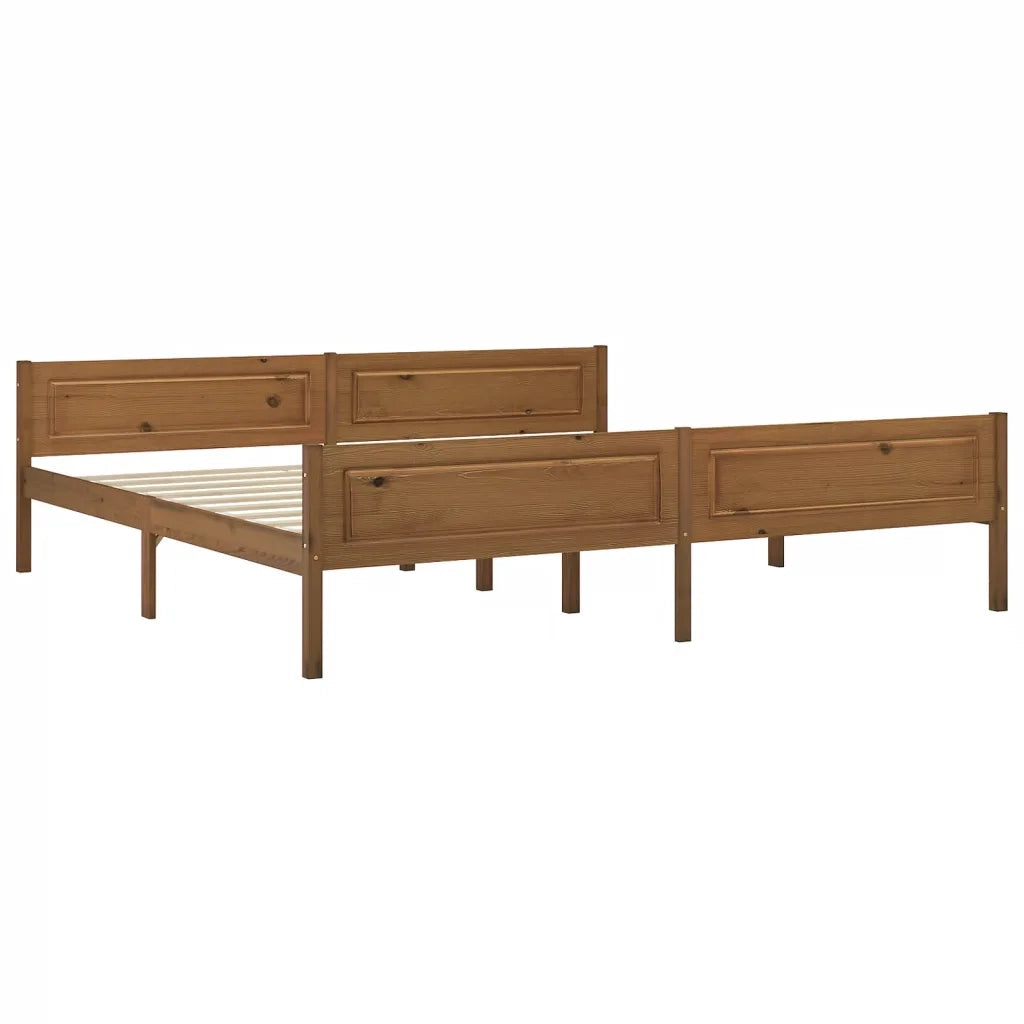 Letto matrimoniale | Letto per adulti | Giroletto in Legno Massello di Pino Marrone Ambrato 200x200 cm