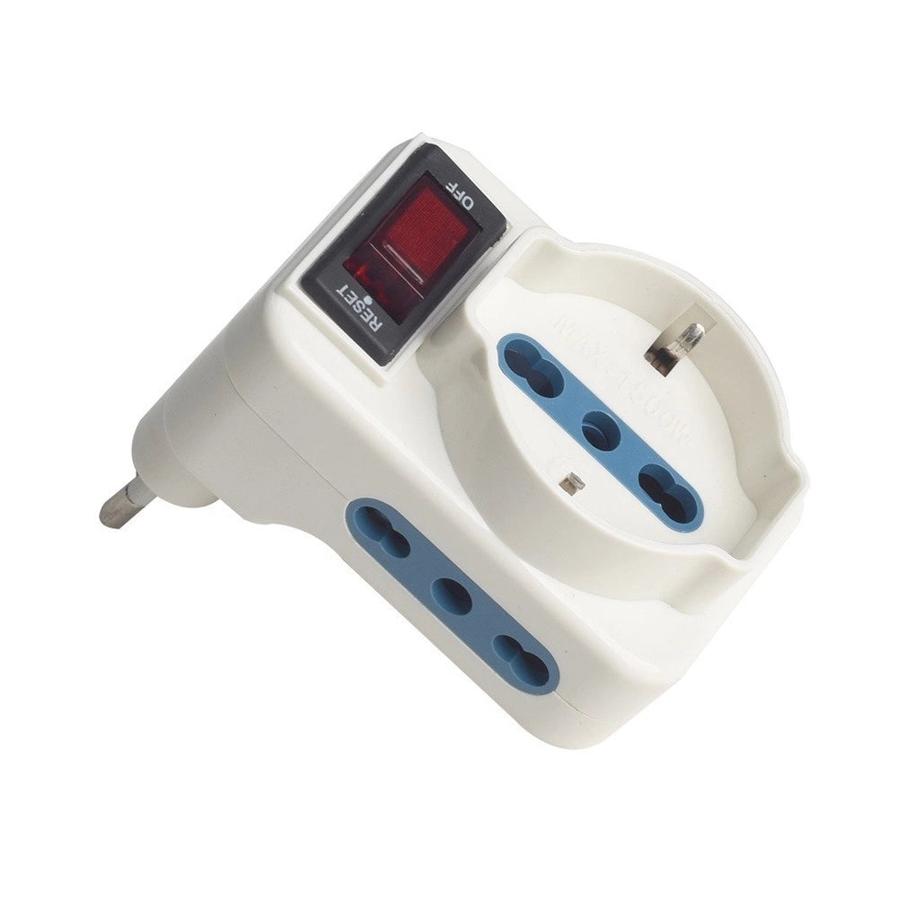 Trade Shop - Adattatore Con Interruttore Spina 10a 2 Bipasso 10/16a 1 Presa Universale 10/16a 83055n -