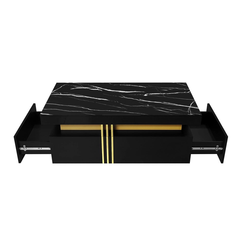 Tavolino da Caff¨¨ Rettangolare ¨C Xylo ¨C Piano Effetto Marmo, 2 Cassetti, Lucido, 100x50x40