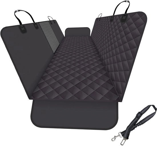 Sedile per cani per auto, SUV e camion con finestra in rete, materiale resistente alle abrasioni, antiscivolo e impermeabile, versione migliorata con cintura per cani (nero)