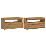 Mobile TV multimediale mensola TV credenza mobile TV sala da pranzo soggiorno camera da letto con luci LED 2 pezzi rovere marrone lavorato a mano 02_0028861