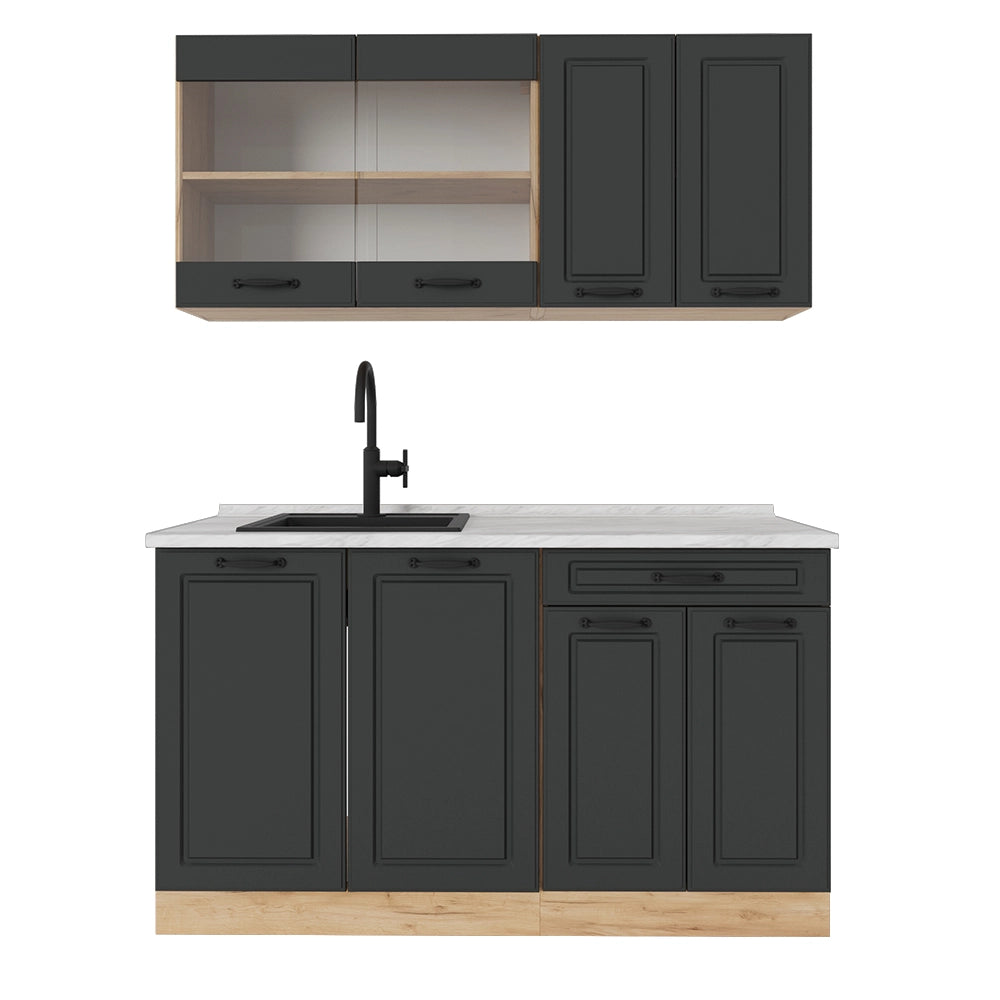 Vicco Cucina monoblocco Antracite casa di campagna/rovere dorato 140 cm , PL Marmo