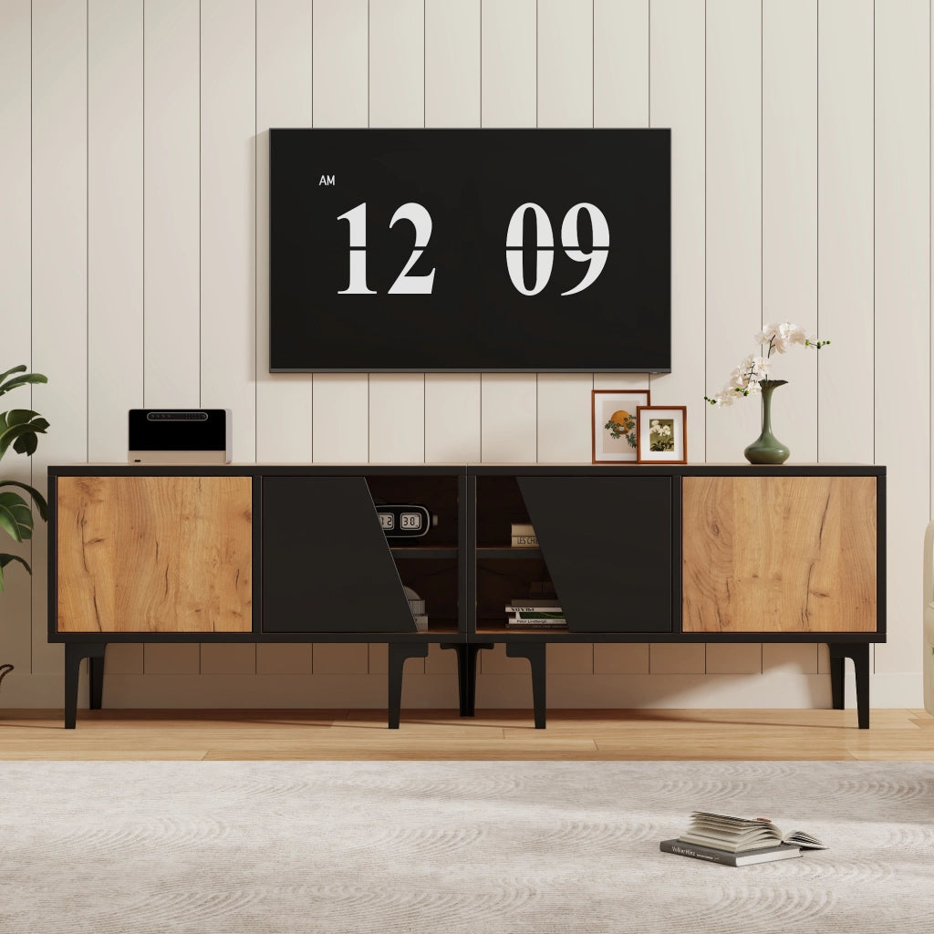 Mobile TV con 4 vani e 7 piedini di supporto - per soggiorno - 160 x 36.5 x 45 cm - naturale e nero