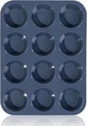 Muffiniera per 12 Muffini in Silicone con Superficie Antiaderente - Teglia per Cupcake e Brownies - 33 x 25 x 3cm (Grigio)