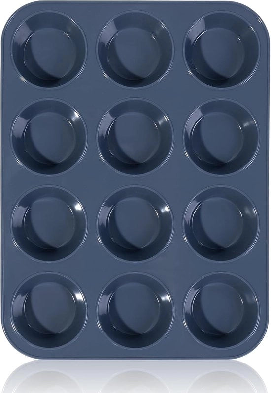Muffiniera per 12 Muffini in Silicone con Superficie Antiaderente - Teglia per Cupcake e Brownies - 33 x 25 x 3cm (Grigio)