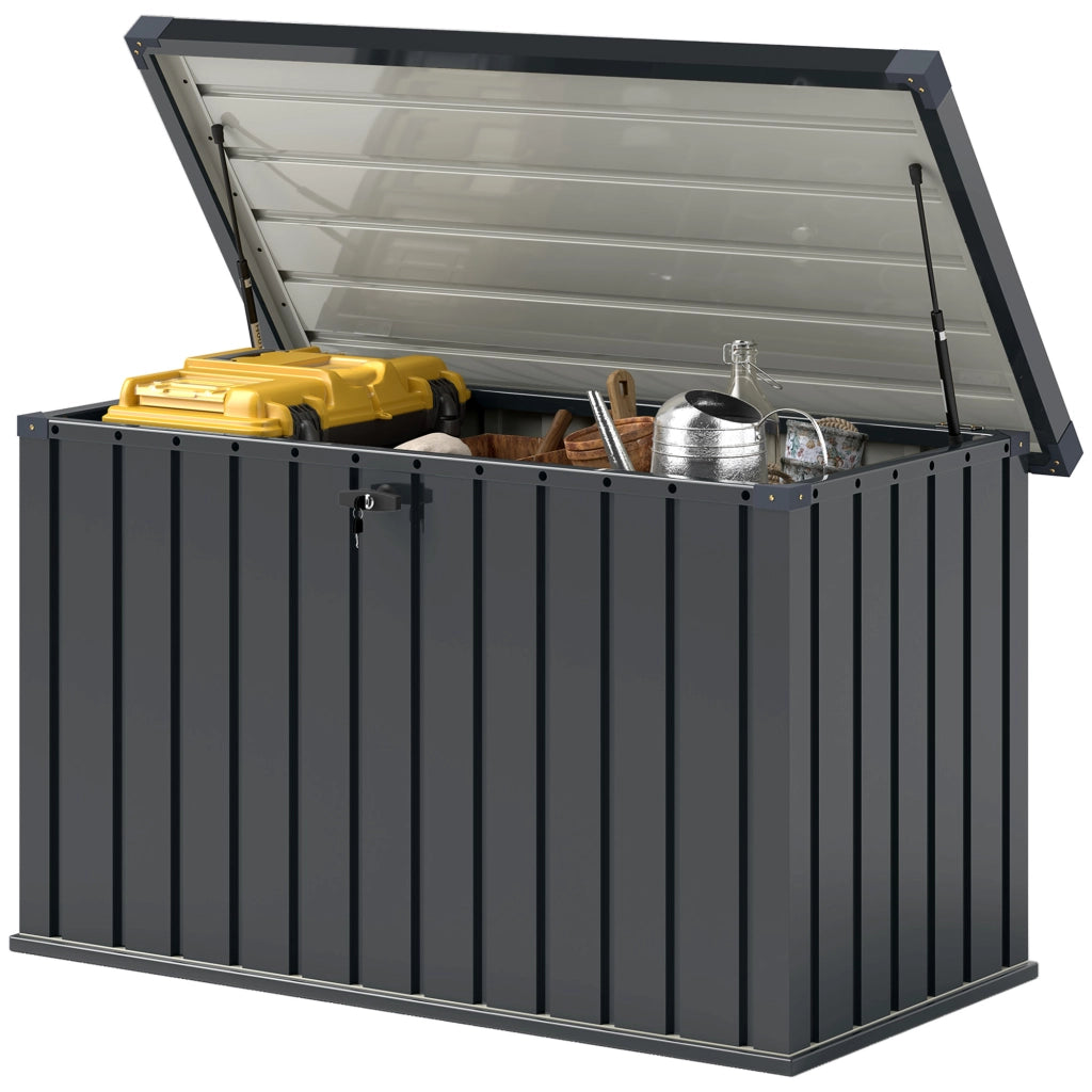 Baule da Esterno da 400L in Acciaio Zincato con Serratura e 2 Chiavi 124x66x72 cm, Grigio Scuro