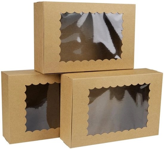 Scatola per biscotti 24 pezzi - Dozzina di cartone marrone - Confezione per dolci e prodotti da forno - 22,5 x 16,3 x 6,5 cm - Aspetto professionale - Scatola per prodotti da forno