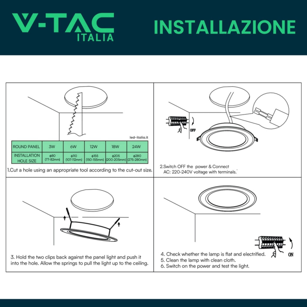 Mini Pannello LED Rotondo da Incasso 18W, 1980 lm, Foro 200–205 mm (Bianco Caldo 3000K)